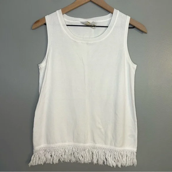 Sail To Sable White Sleeveless Sweater with Fringe Trim, Size XS - Picture 2 of 7